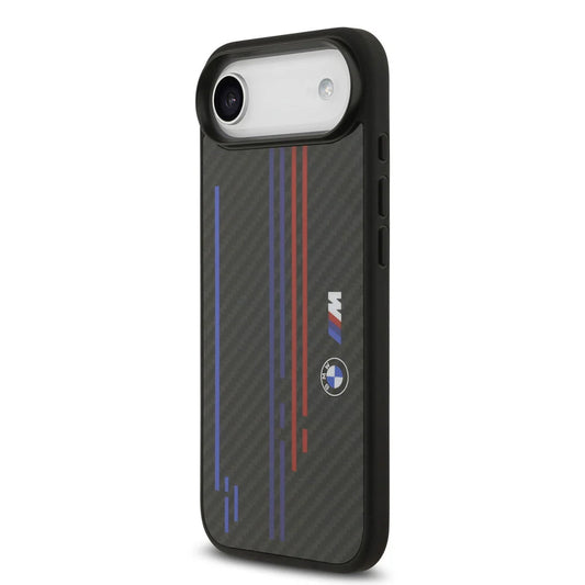 BMW iPhone 17 Pro Max Back cover case - MagSafe Kevlar Case With Printed Tricolor & Metal Logos - Black
