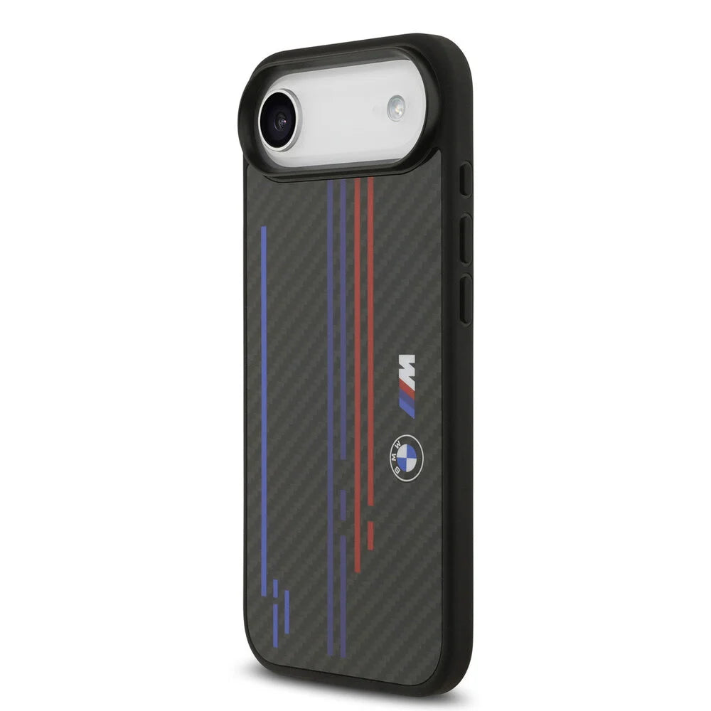 BMW iPhone 17 Pro Max Back cover case - MagSafe Kevlar Case With Printed Tricolor & Metal Logos - Black